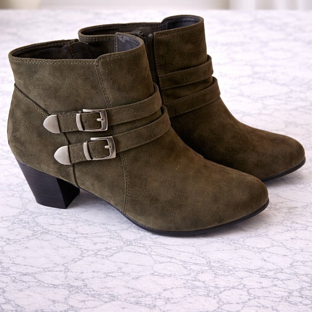 Rialto Olive Double-Buckle Ankle Boots